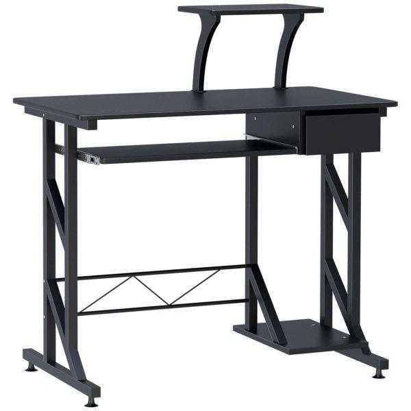 HOMCOM íróasztal, csúszó fiók, acél / MDF, 90 x 50 x 95 cm, fekete