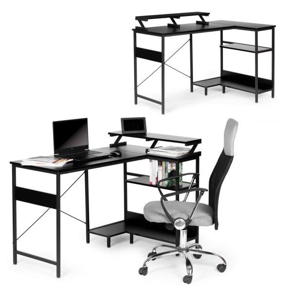 Sarok számítógépes íróasztal 3 fekete polccal