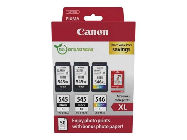 Canon PG-545XLx2 (2x15 ml) + CL-546XL (1x13 ml) + 50 lap GP501 10x15 fényes
fotópapír Multipack