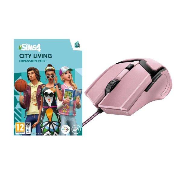 The Sims 4: City Living + Trust GXT 101P Gav USB egér rózsaszín (PC - 
Dobozos játék)
