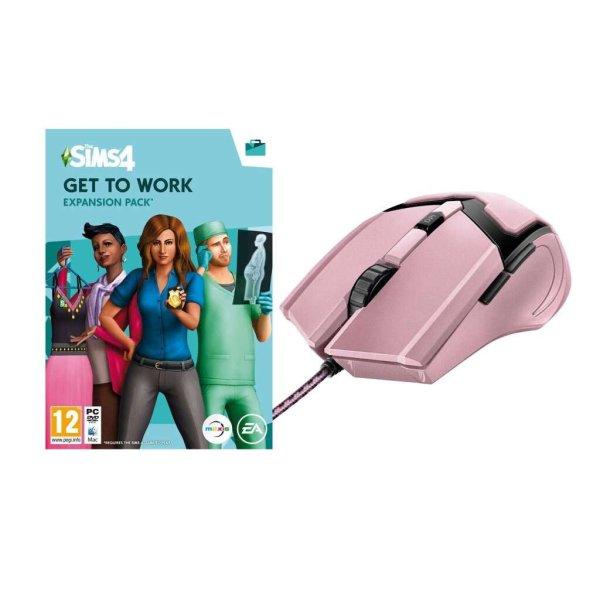 The Sims 4: Get to Work + Trust GXT 101P Gav USB egér rózsaszín (PC - 
Dobozos játék)
