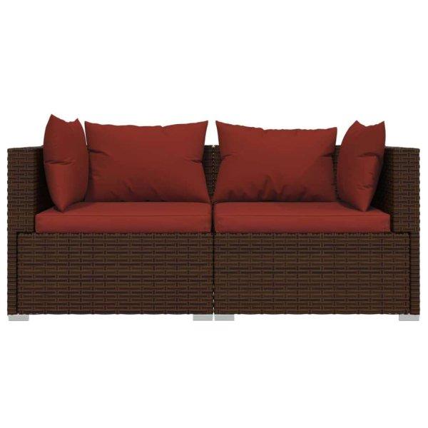 2-személyes barna polyrattan kanapé párnákkal