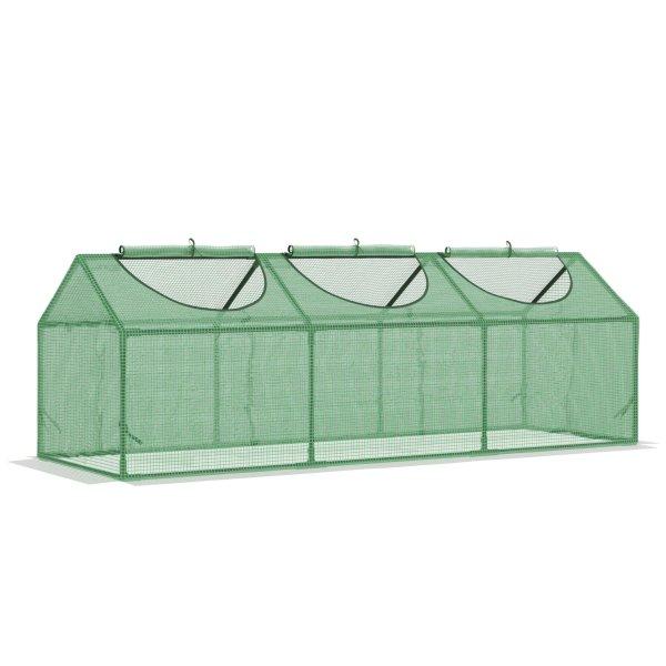 Üvegház növények számára Outsunny, 3 ablakos, polietilén/acél, 180x60x60
cm, zöld