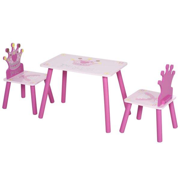 Asztalkészlet 2 székkel, Princess Model, MDF, rózsaszín