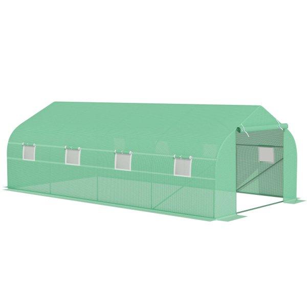 Kerti üvegház dőlt PE tetővel a zöld növények számára