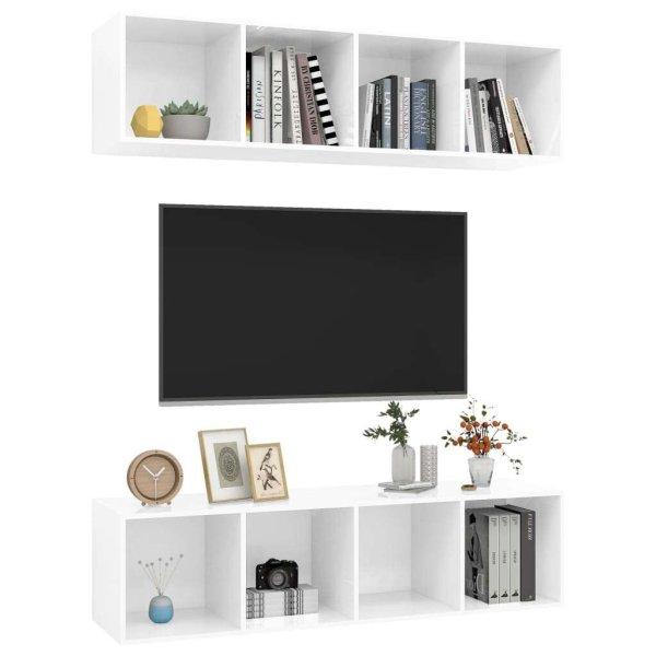 2 db magasfényű fehér forgácslap fali tv-szekrény
