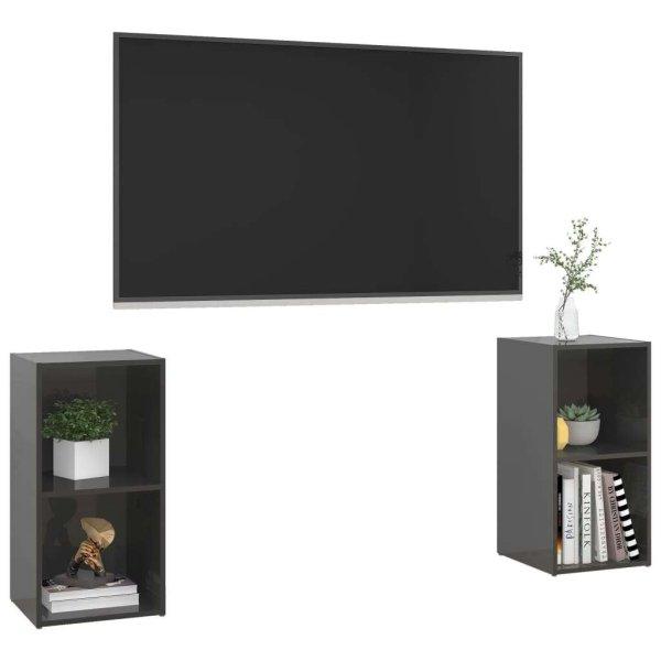 2 db magasfényű szürke forgácslap tv-szekrény 72 x 35 x 36,5 cm