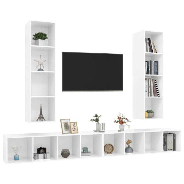 4 db magasfényű fehér forgácslap fali tv-szekrény