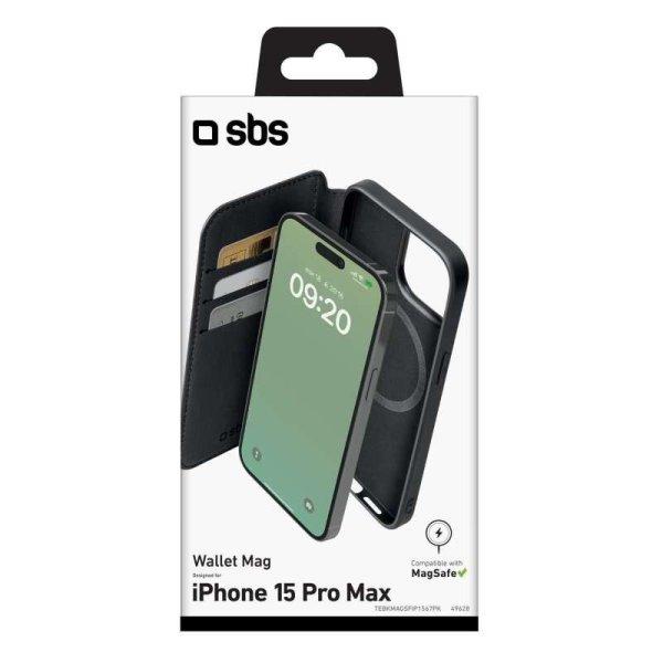 SBS Book Wallet Apple iPhone 15 Pro Max Magsafe Flip Tok - Fekete