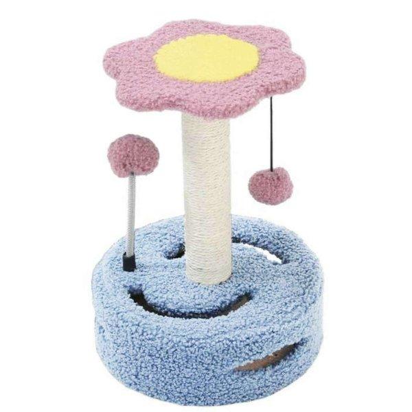 Pufo Flower játékkészlet macskáknak, karcoló rúddal és labdával, 33 cm,
kék/rózsaszín