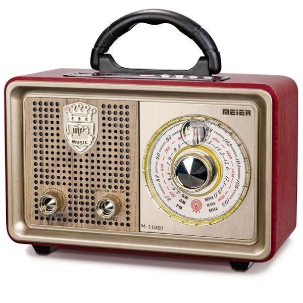 MEIER M110BT Retro Rádió AM/ FM/ SW 3 sávos Rádió Újratölthető
Távirányítóval