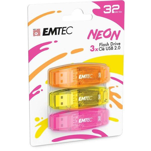 Emtec 32GB Neon USB 2.0 Pendrive - Vegyes színek (3db) (ECMMD32GC410P3NEO)