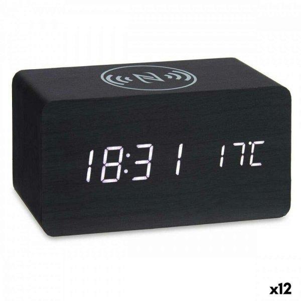 Ébresztőóra vezeték nélküli töltővel Fekete PVC Fa MDF 15 x 7,5 x 7 cm
(12 egység)