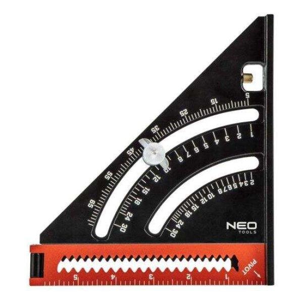 NEO Távolságmérő, asztalos négyzet, összecsukható vonalzóval,
alumínium, háromszögletű, 185x317 mm