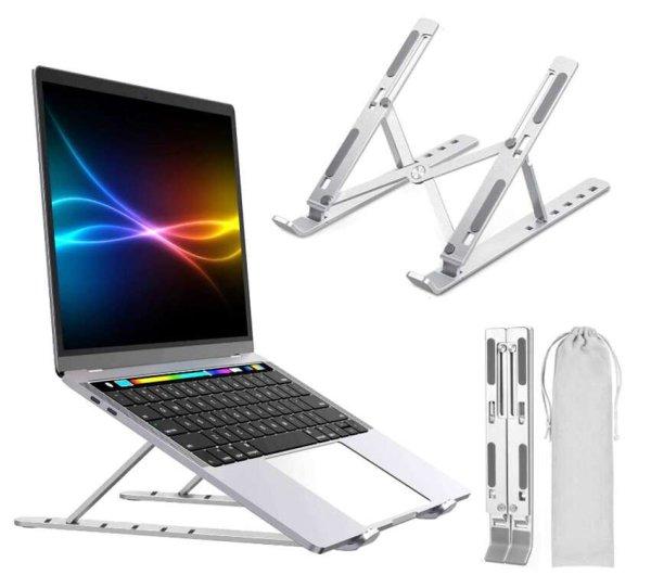 Állítható laptopállvány, összecsukható állvány, alumínium, ezüst