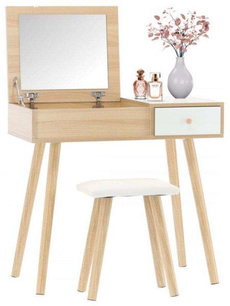 Retro stílusú smink, fésülködőasztal tükörrel és fiókkal, kisszékkel-
80 x 40 x 114 cm