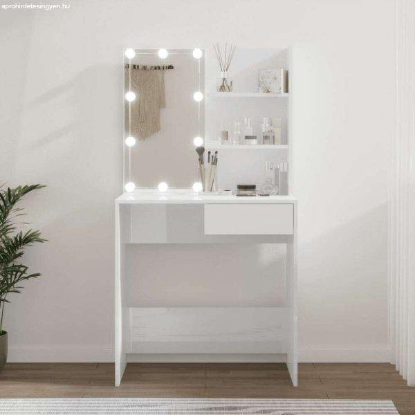 Magasfényű fehér fésülködőasztal led-del 74,5x40x141 cm