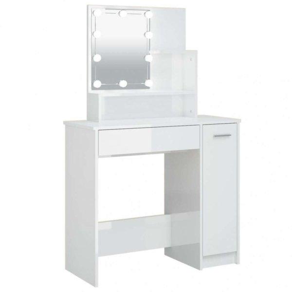 Magasfényű fehér fésülködőasztal led-del 86,5 x 35 x 136 cm