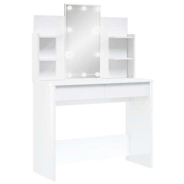 Magasfényű fehér fésülködőasztal led-del 96x40x142 cm