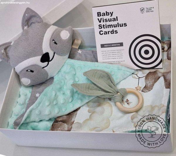 Pegazus BabyBox ajándékdoboz – Menta, mosómedvés - nagy LEVENDULÁVAL