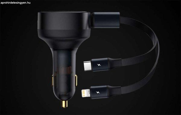 Baseus Enjoyment autós töltő + 2 USB-C kábel + Lightning 3A, 30W (fekete)