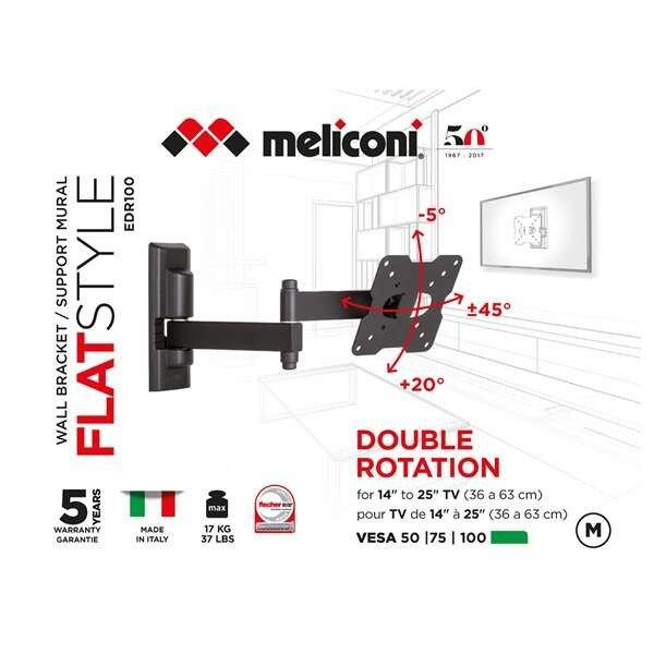 Meliconi FlatStyle EDR100 dönthető, forgatható dupla karos VESA 100 TV fali
konzol (202096)