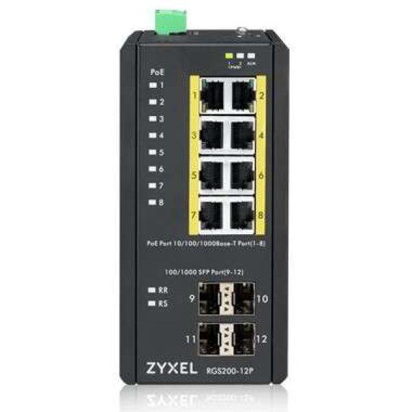 Zyxel RGS200-12P Vezérelt L2 Gigabit Ethernet (10/100/1000) PoE Fekete switch