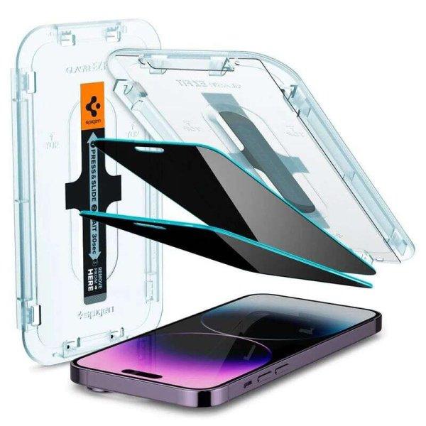 Spigen Glass EZ Fit Privacy Apple iPhone 14 Pro Max Edzett üveg kijelzővédő
(2db / csomag) (AGL05203)