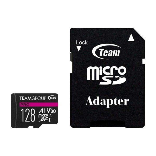 TeamGroup 128GB PRO V30 microSDXC UHS-I CL3 Memóriakártya + Adapter
(TPUSDX128GIV30A1P03)
