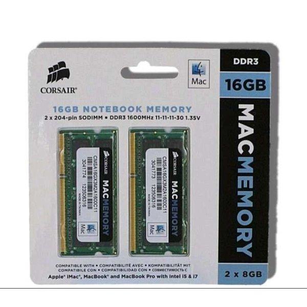 16GB 1600MHz DDR3 Corsair Apple Notebook RAM CL11 (2x8GB) (CMSA16GX3M2A1600C11)
(CMSA16GX3M2A1600C11)