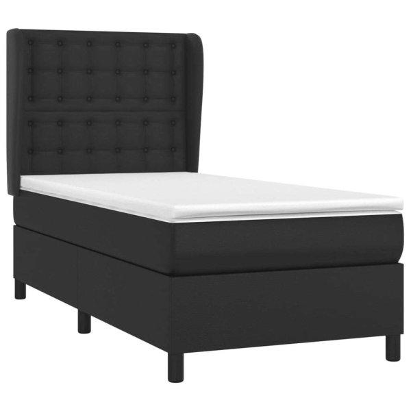Fekete műbőr rugós ágy matraccal 80 x 200 cm