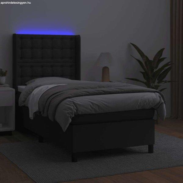 Fekete műbőr rugós ágy matraccal és led-del 80 x 200 cm