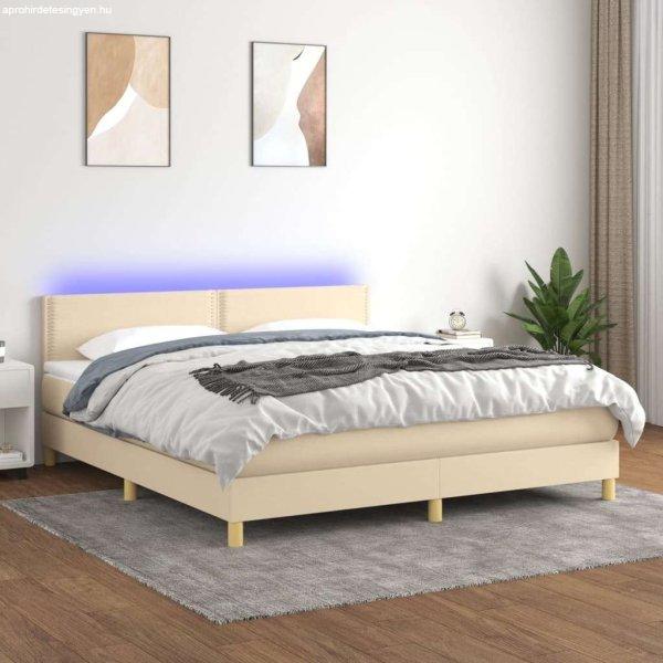 vidaXL krémszínű szövet rugós és LED-es ágy matraccal 180 x 200 cm