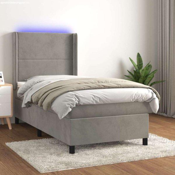 vidaXL világosszürke bársony rugós és LED-es ágy matraccal 100x200 cm