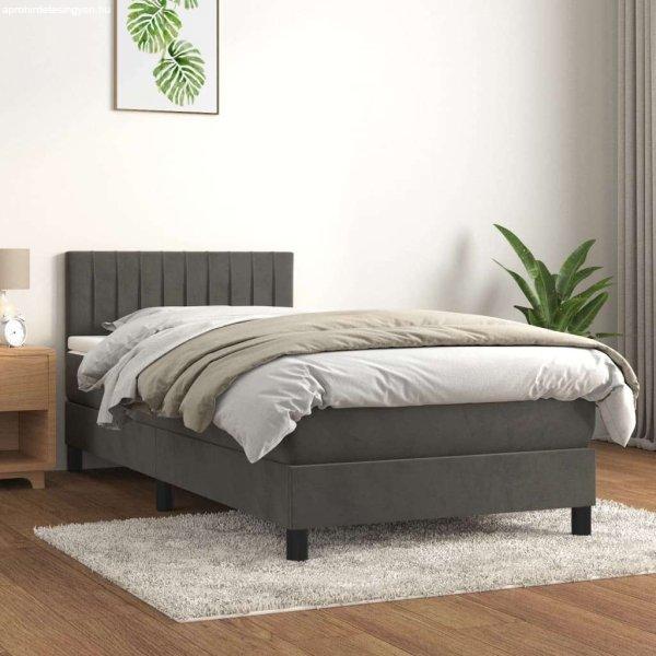 vidaXL sötétszürke bársony rugós ágy matraccal 90 x 200 cm