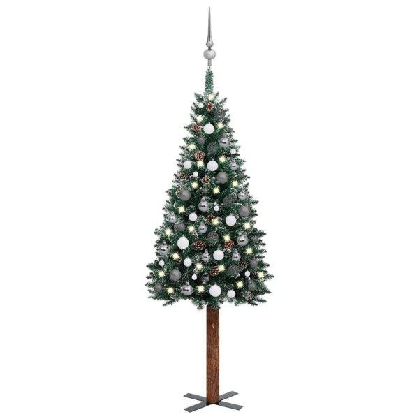 vidaXL zöld vékony karácsonyfa LED-ekkel és gömbszettel 150 cm