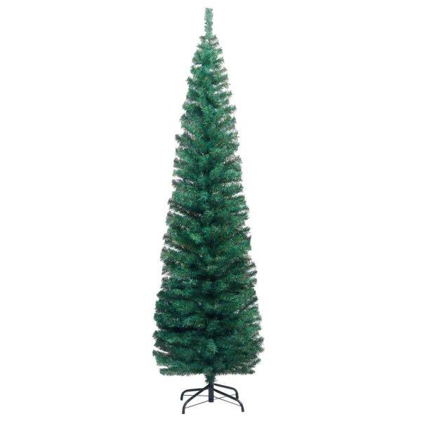 Zöld vékony műkarácsonyfa led-ekkel és gömbszettel 180 cm