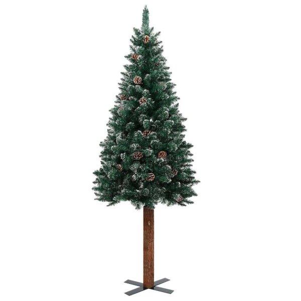 Zöld vékony pvc karácsonyfa valódi fával és fehér hóval 150 cm