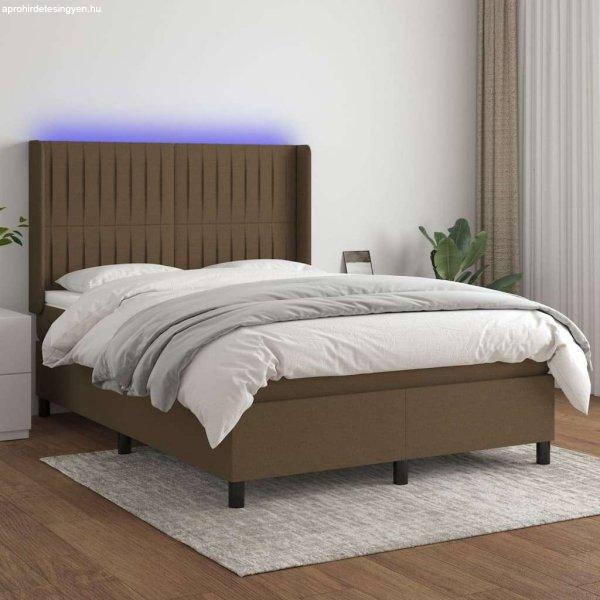 vidaXL barna szövet rugós és LED-es ágy matraccal 140x190 cm