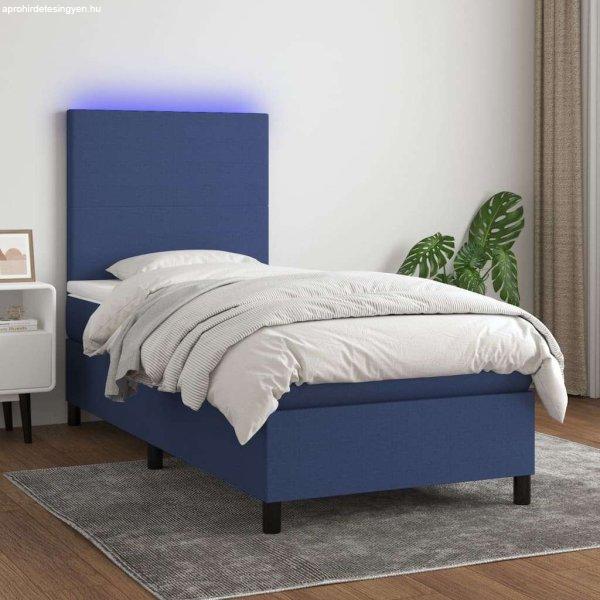 vidaXL kék szövet rugós és LED-es ágy matraccal 90x190 cm