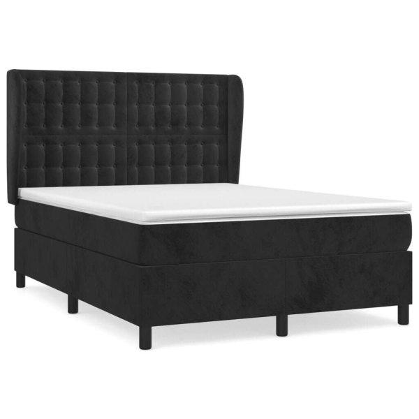 Fekete bársony rugós ágy matraccal 140x200 cm