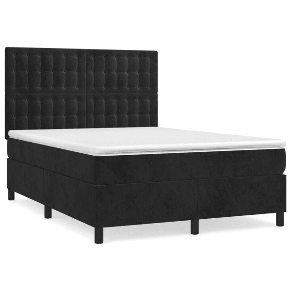 Fekete bársony rugós ágy matraccal 140 x 190 cm