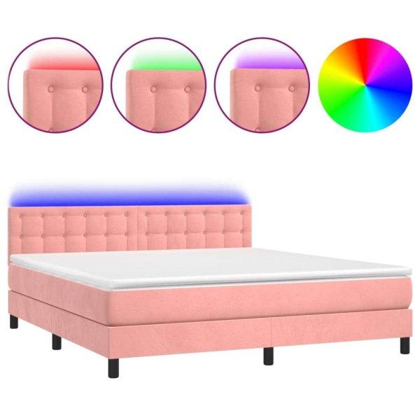 Rózsaszín bársony rugós és led-es ágy matraccal 180x200 cm