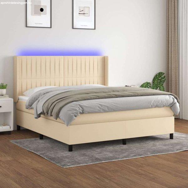 vidaXL krémszínű szövet rugós és LED-es ágy matraccal 160x200 cm