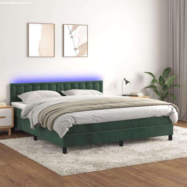 vidaXL sötétzöld bársony rugós és LED-es ágy matraccal 160x200 cm