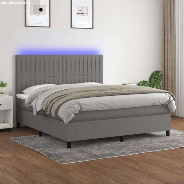 vidaXL sötétszürke szövet rugós és LED-es ágy matraccal 160x200 cm