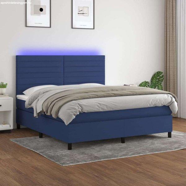 vidaXL kék szövet rugós és LED-es ágy matraccal 180 x 200 cm