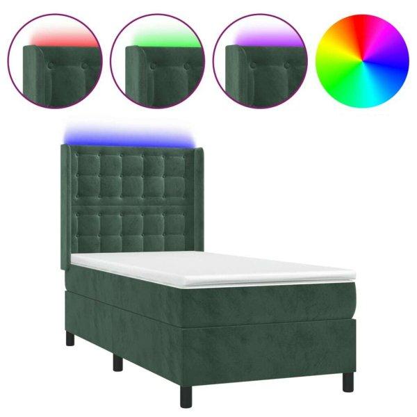 Sötétzöld bársony rugós és led-es ágy matraccal 90x200 cm