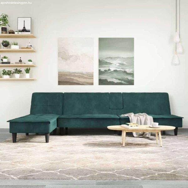 vidaXL sötétzöld L-alakú bársony kanapéágy 255x140x70 cm