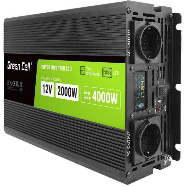 Green Cell KFZ Spannungswandler Power Inverter 12V > 230V 2000W/4000W USB/2x
Steckdose/Display Black (INVGC12P2000LCD)